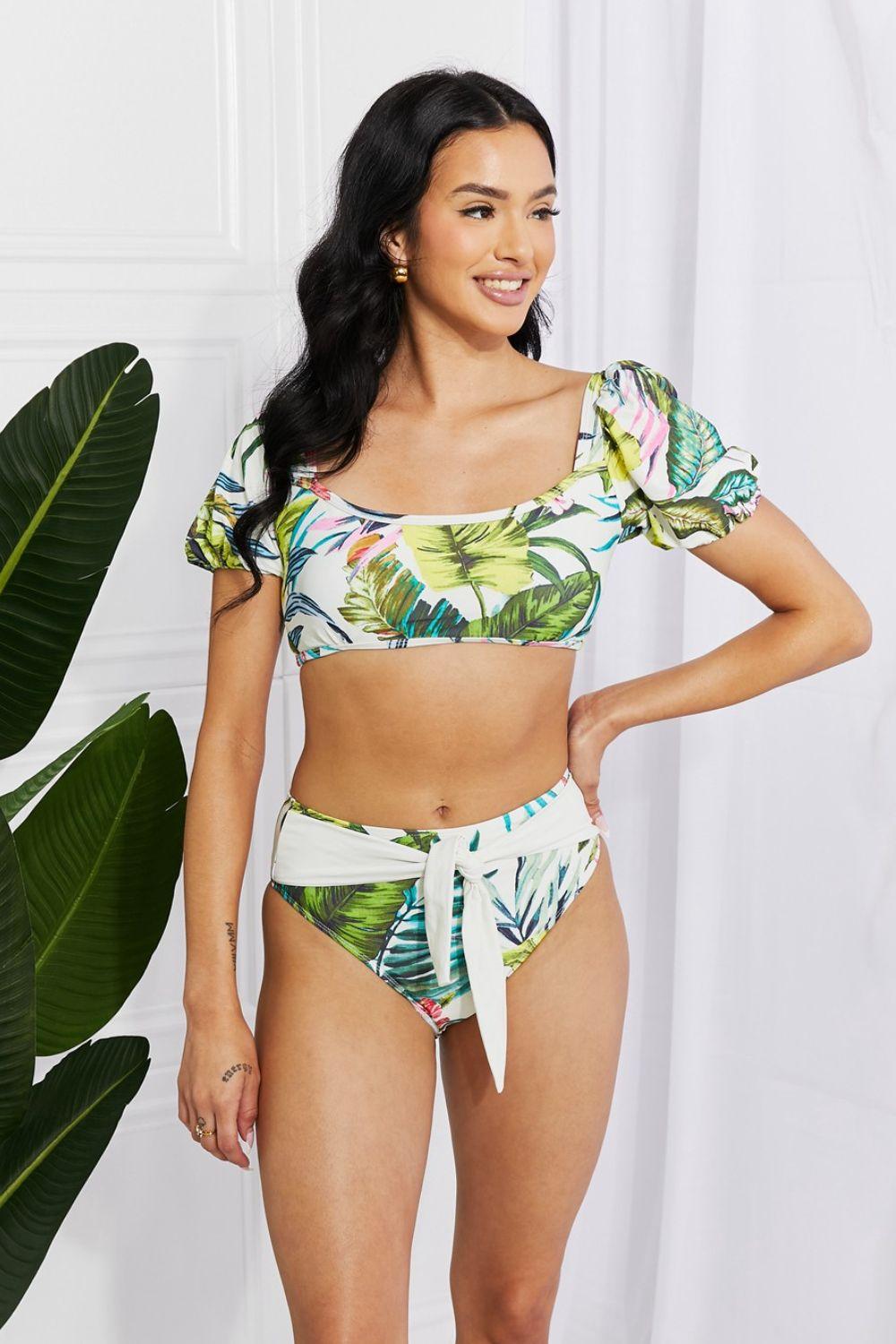 Marina West Swim Vacay Ready Puff Sleeve Bikini in Floral - Stuffed Cart