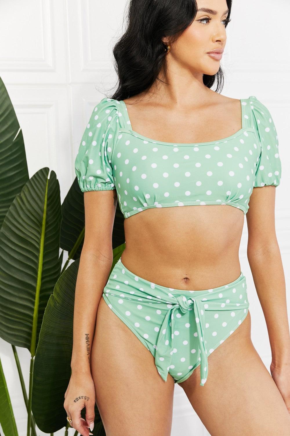 Marina West Swim Vacay Ready Puff Sleeve Bikini in Gum Leaf - Stuffed Cart