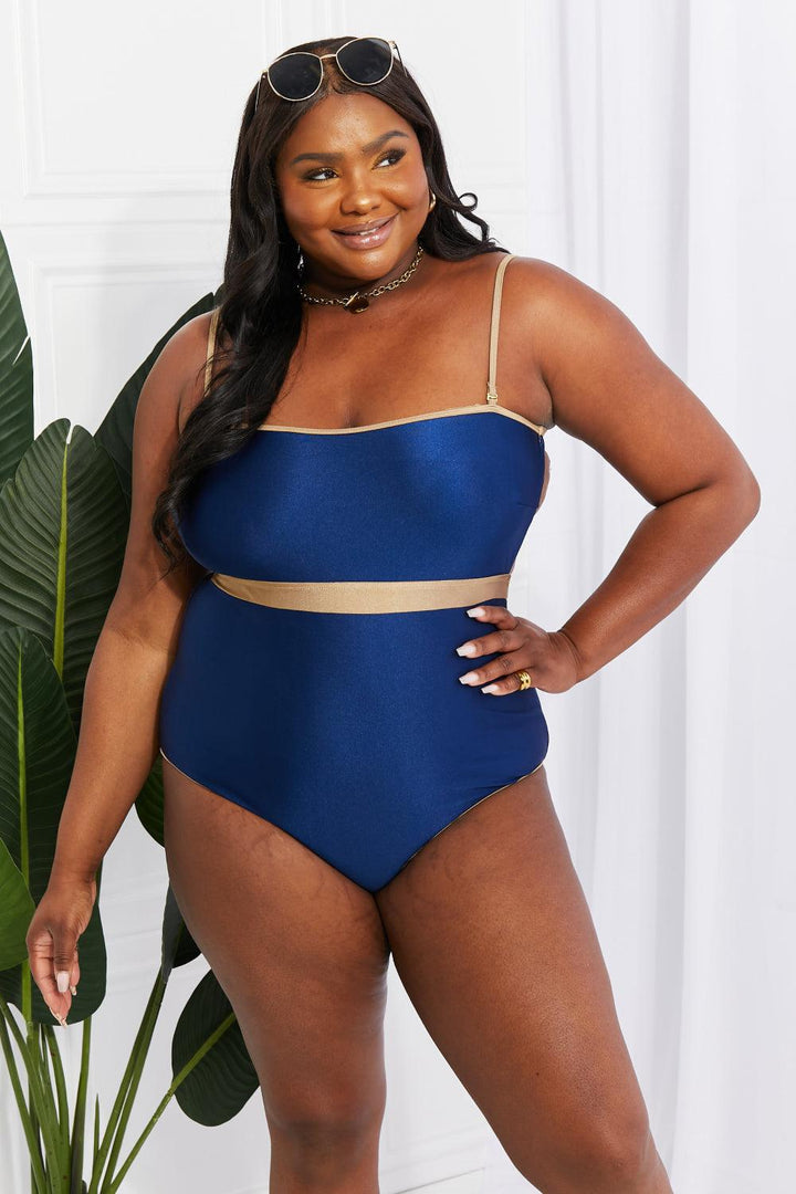 Marina West Swim Wave Break Contrast Trim One-Piece - Stuffed Cart