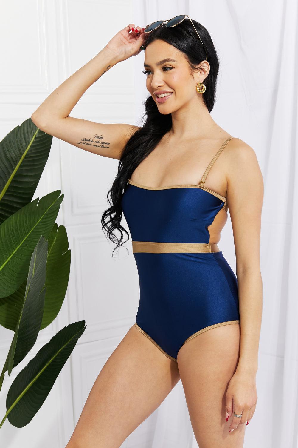 Marina West Swim Wave Break Contrast Trim One-Piece - Stuffed Cart