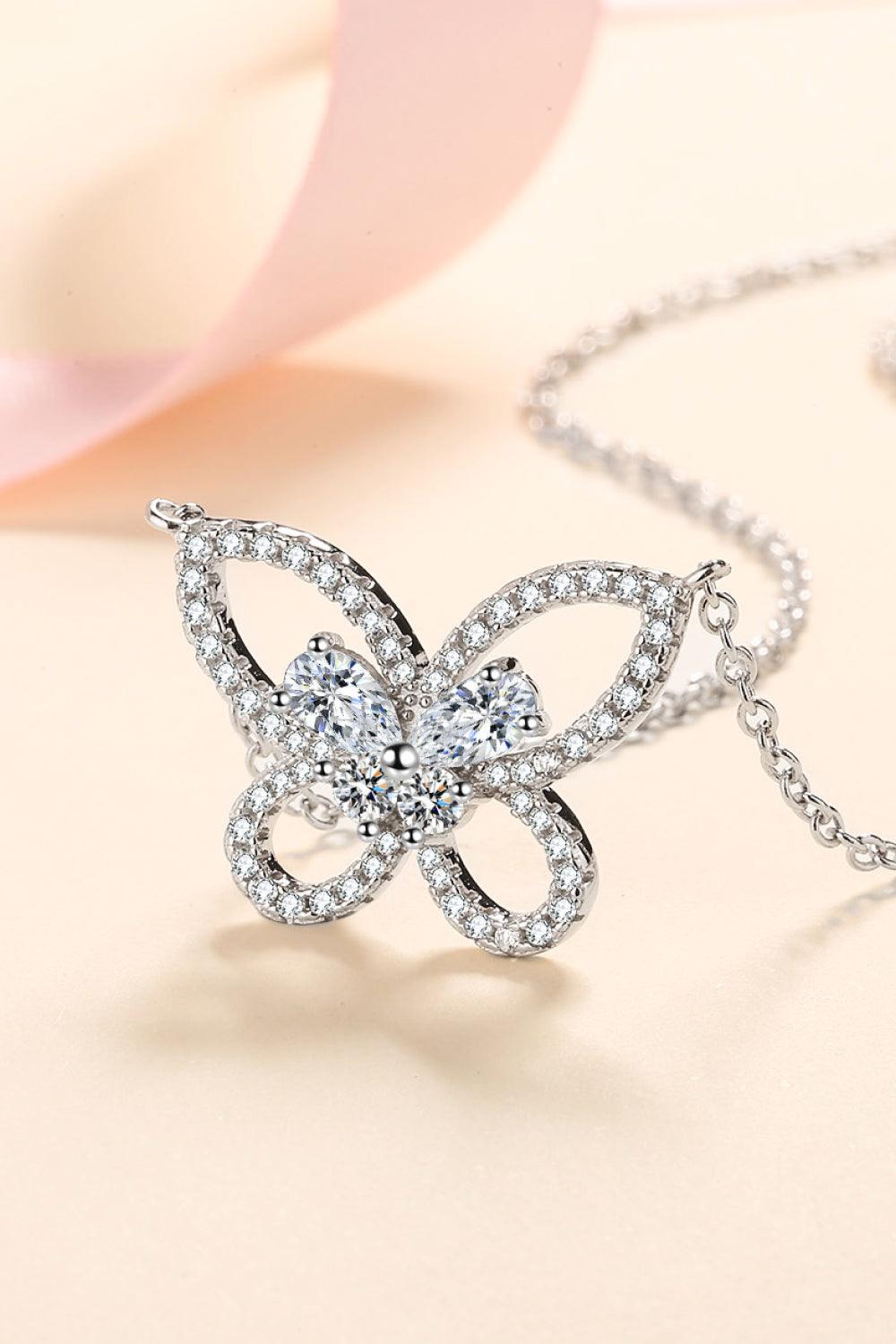 Moissanite Butterfly Pendant Necklace - Stuffed Cart