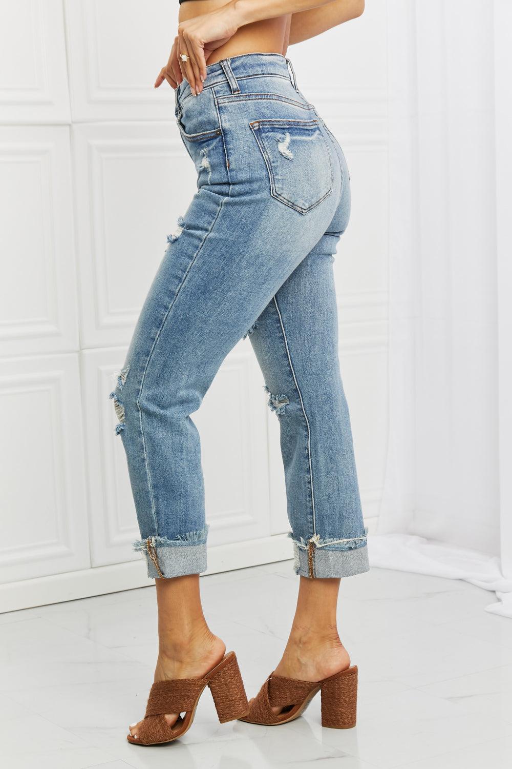 RISEN Full Size Leilani Distressed Straight Leg Jeans - Stuffed Cart
