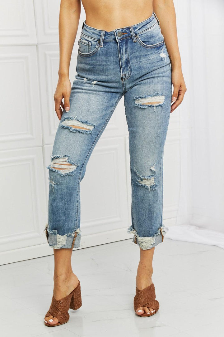 RISEN Full Size Leilani Distressed Straight Leg Jeans - Stuffed Cart