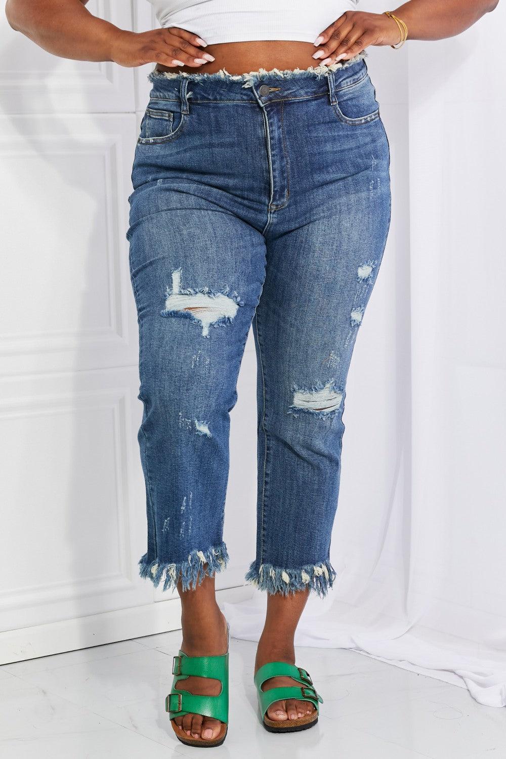 RISEN Full Size Undone Chic Straight Leg Jeans - Stuffed Cart