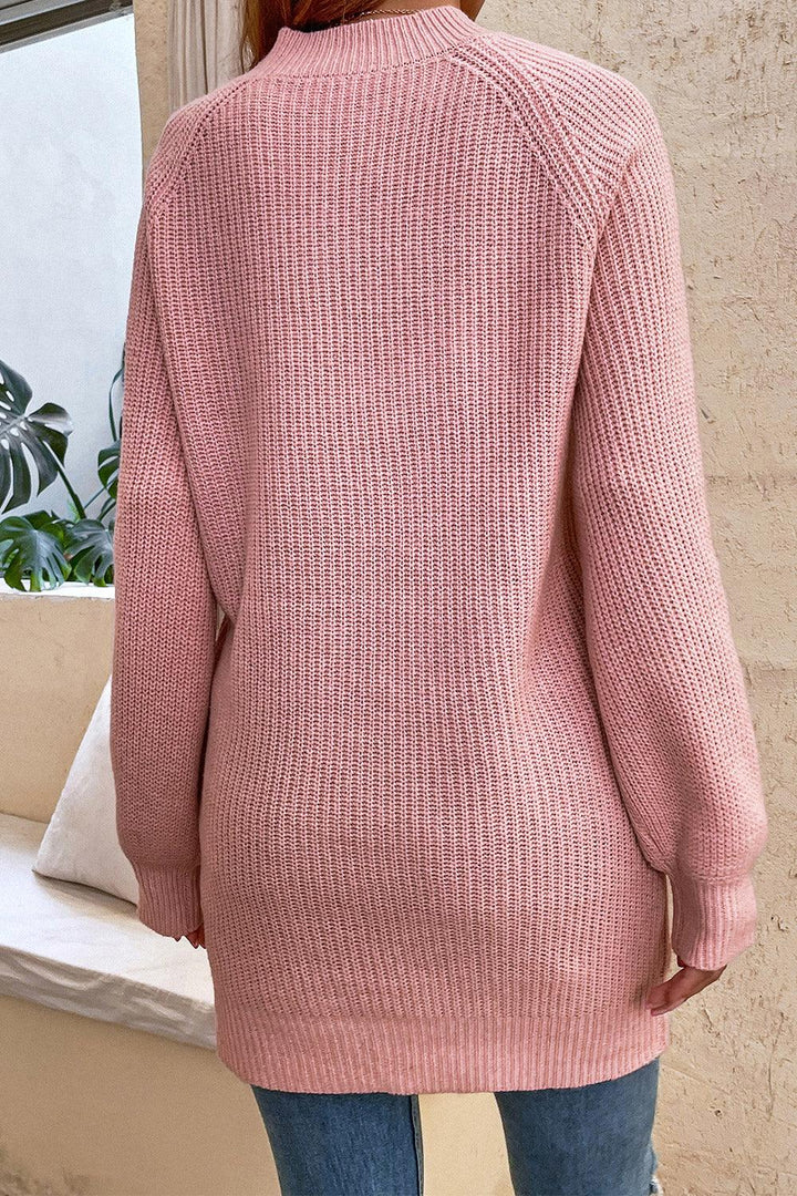 Round Neck Button Detail Ribbed Sweater - Stuffed Cart