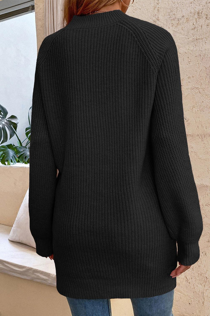 Round Neck Button Detail Ribbed Sweater - Stuffed Cart