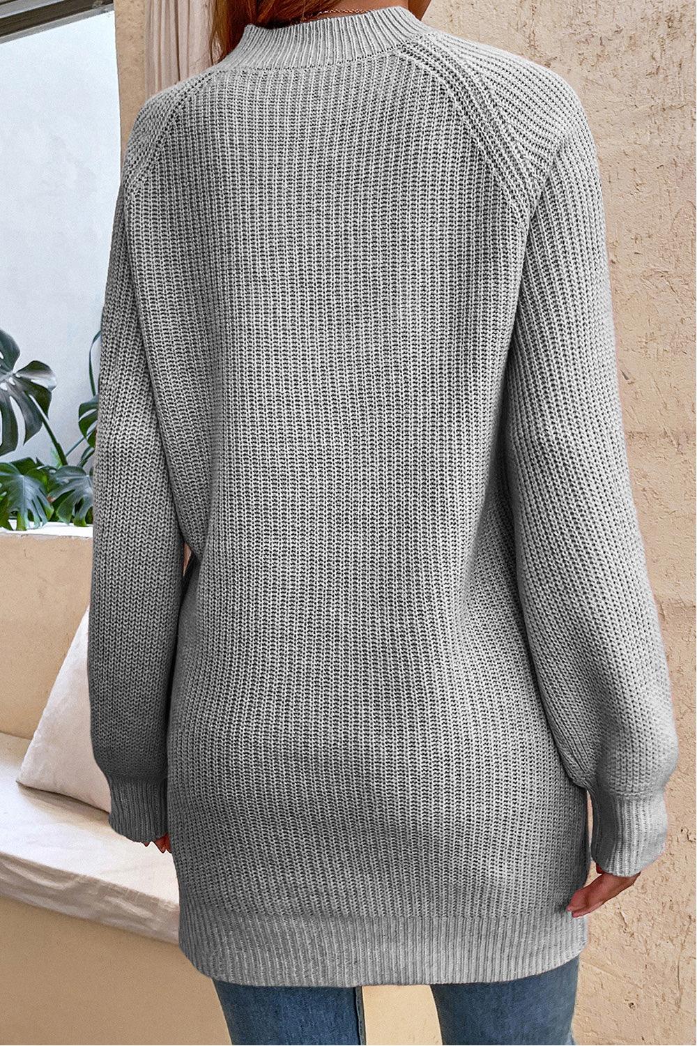 Round Neck Button Detail Ribbed Sweater - Stuffed Cart