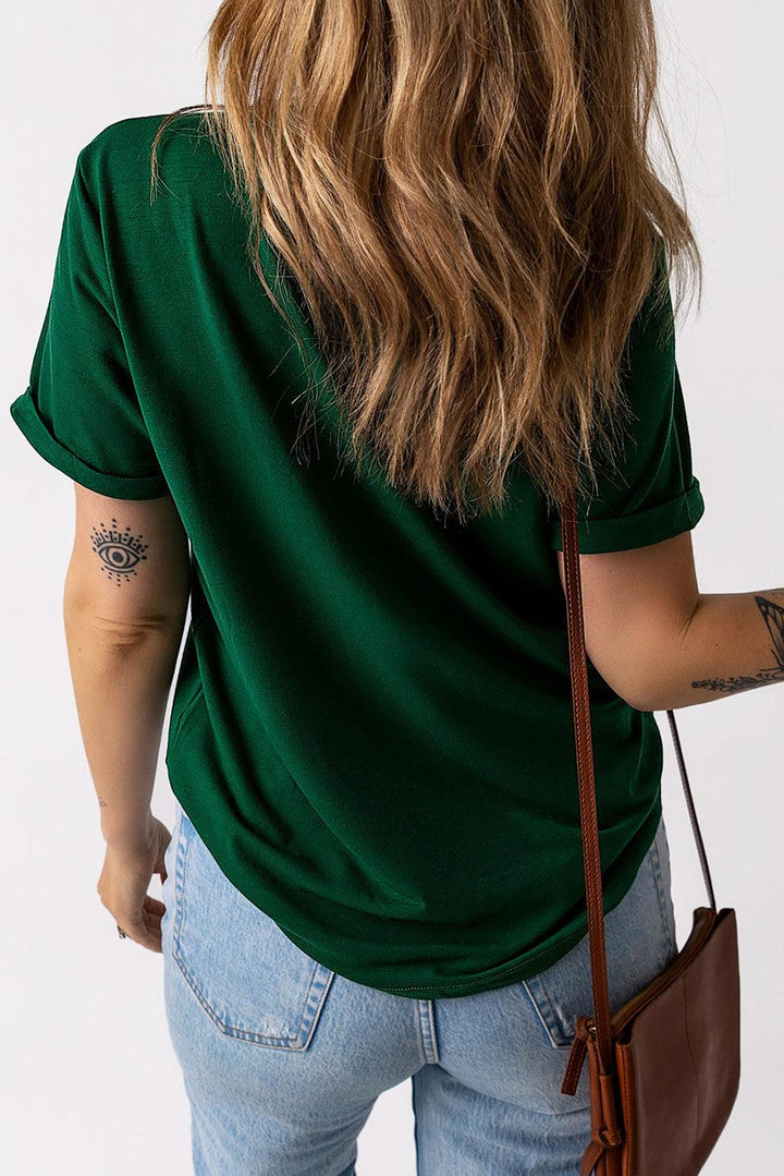 Round Neck Cuffed Short Sleeve Tee - Stuffed Cart