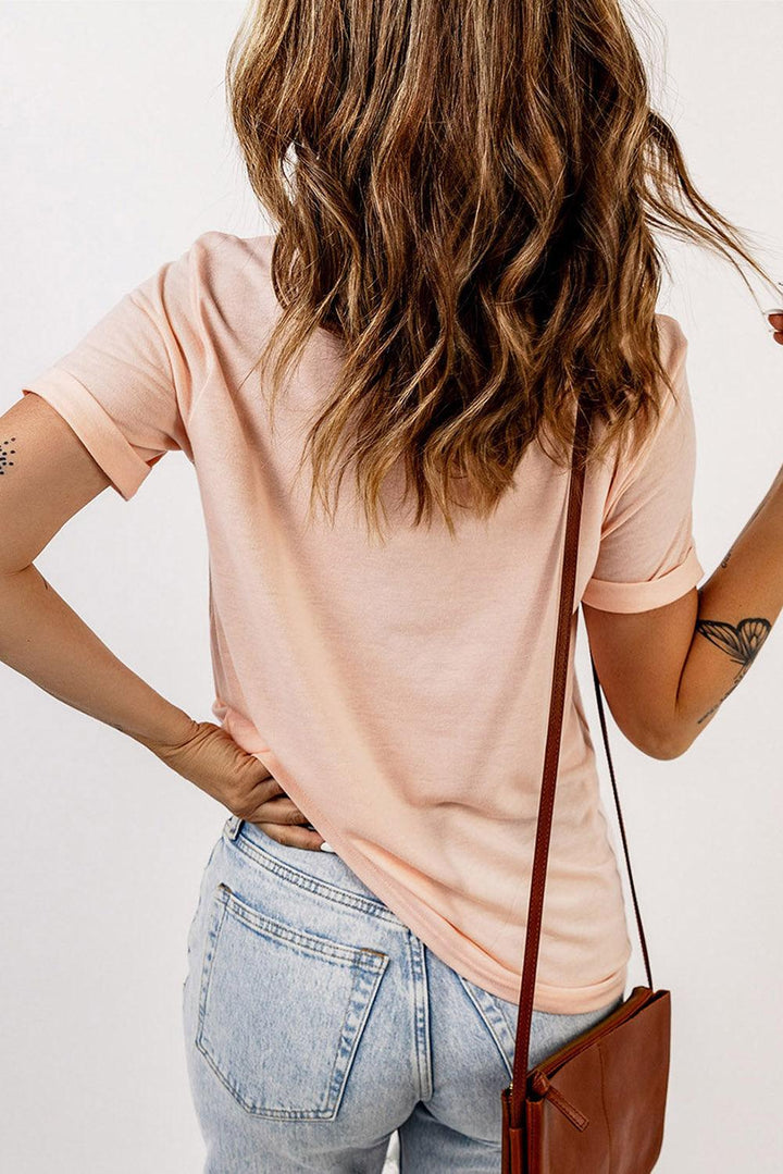 Round Neck Cuffed Short Sleeve Tee - Stuffed Cart