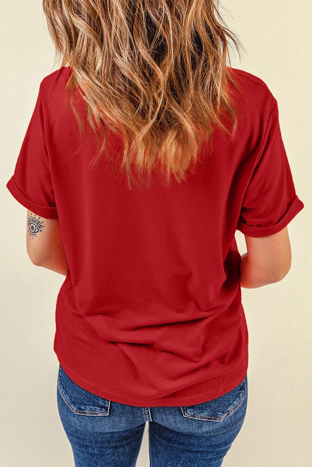 Round Neck Cuffed Short Sleeve Tee - Stuffed Cart