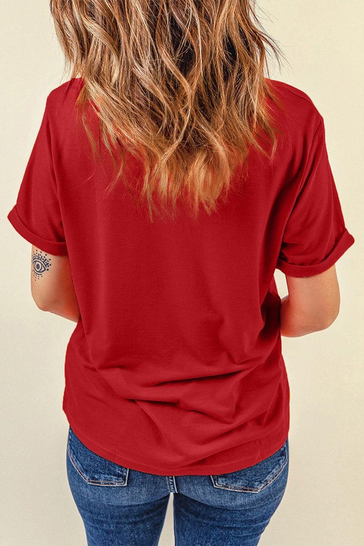 Round Neck Cuffed Short Sleeve Tee - Stuffed Cart