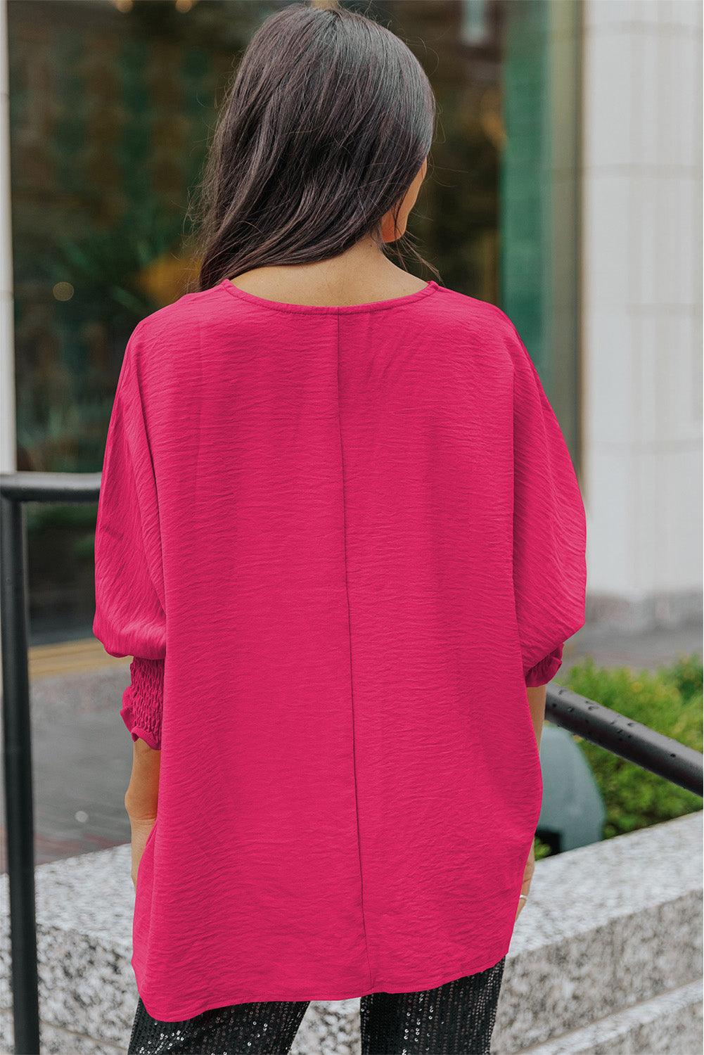 Round Neck Dolman Sleeve Textured Blouse - Stuffed Cart