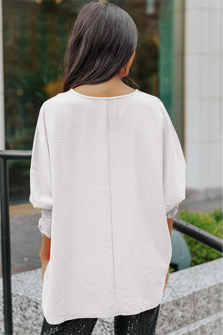 Round Neck Dolman Sleeve Textured Blouse - Stuffed Cart