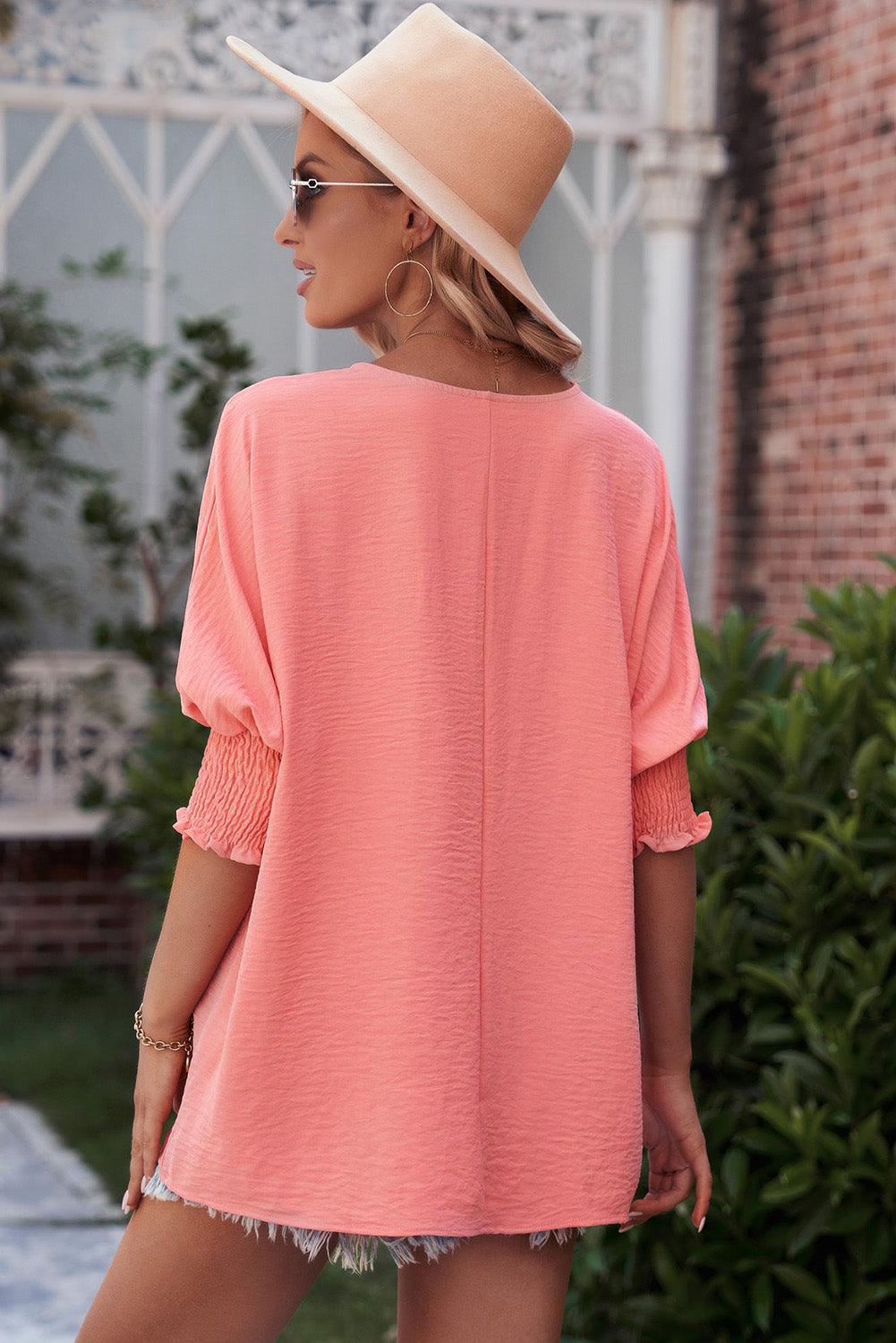 Round Neck Dolman Sleeve Textured Blouse - Stuffed Cart