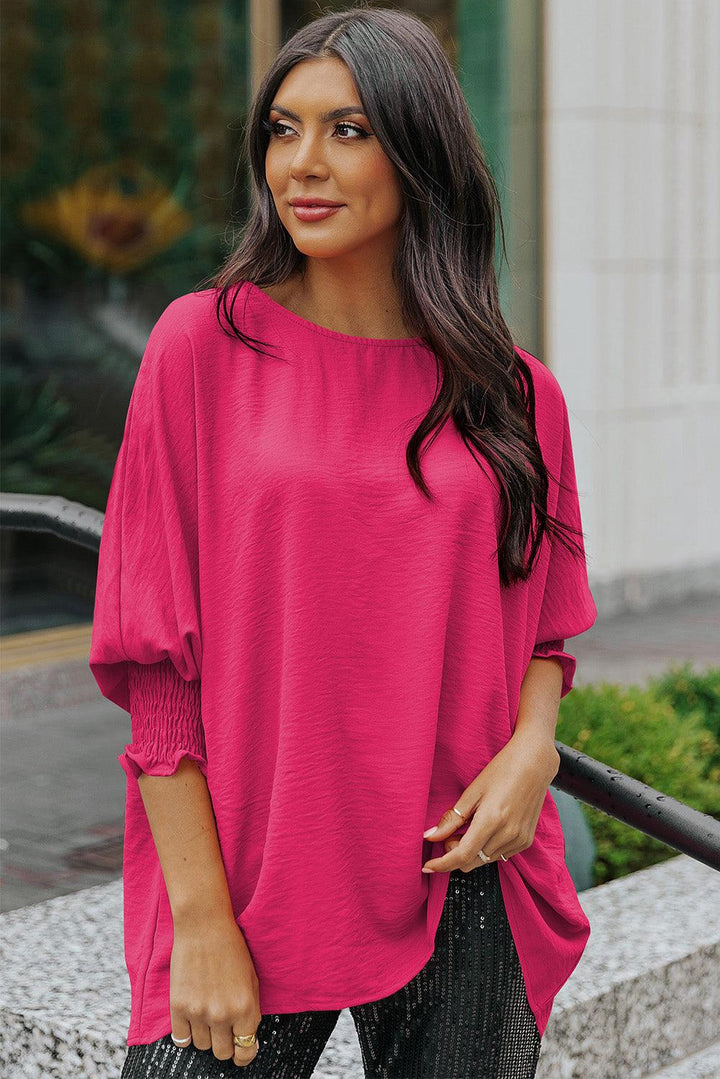 Round Neck Dolman Sleeve Textured Blouse - Stuffed Cart