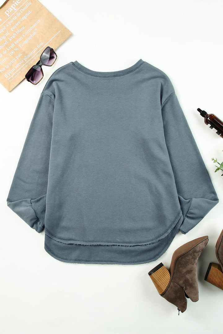 Side Slit Drop Shoulder Sweatshirt - Stuffed Cart