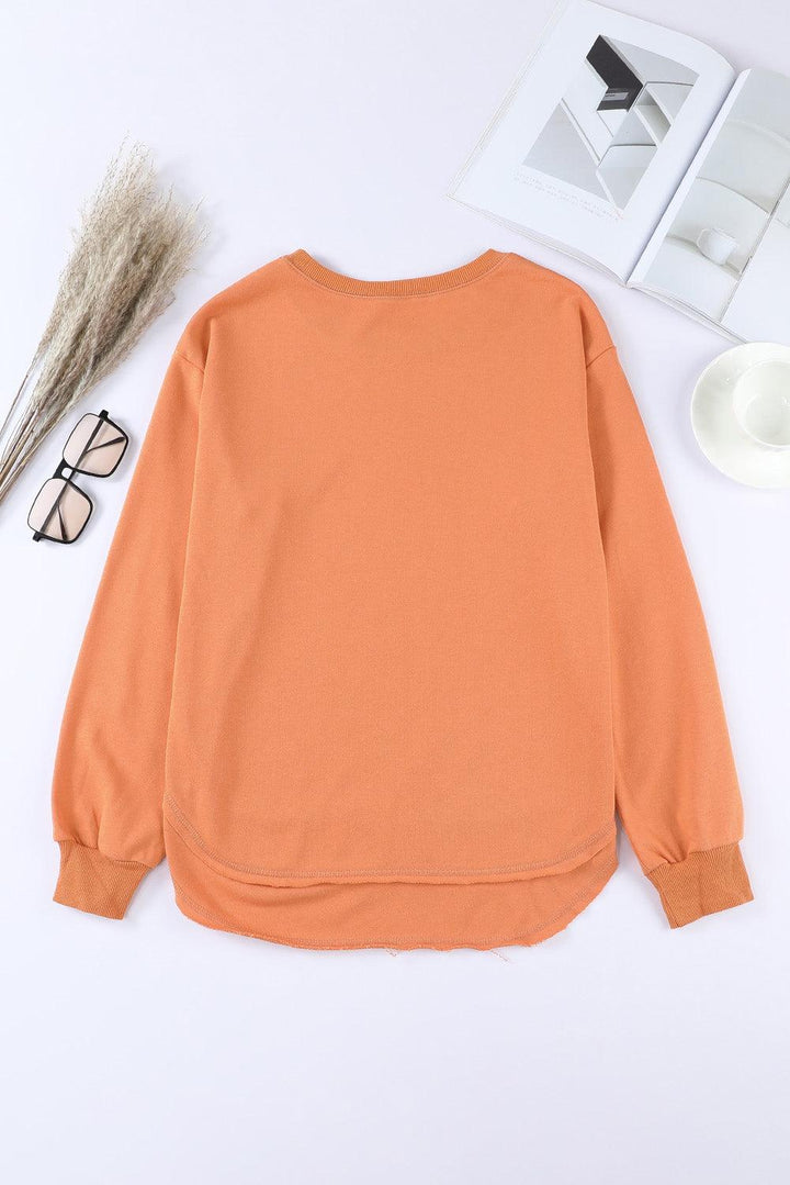 Side Slit Drop Shoulder Sweatshirt - Stuffed Cart
