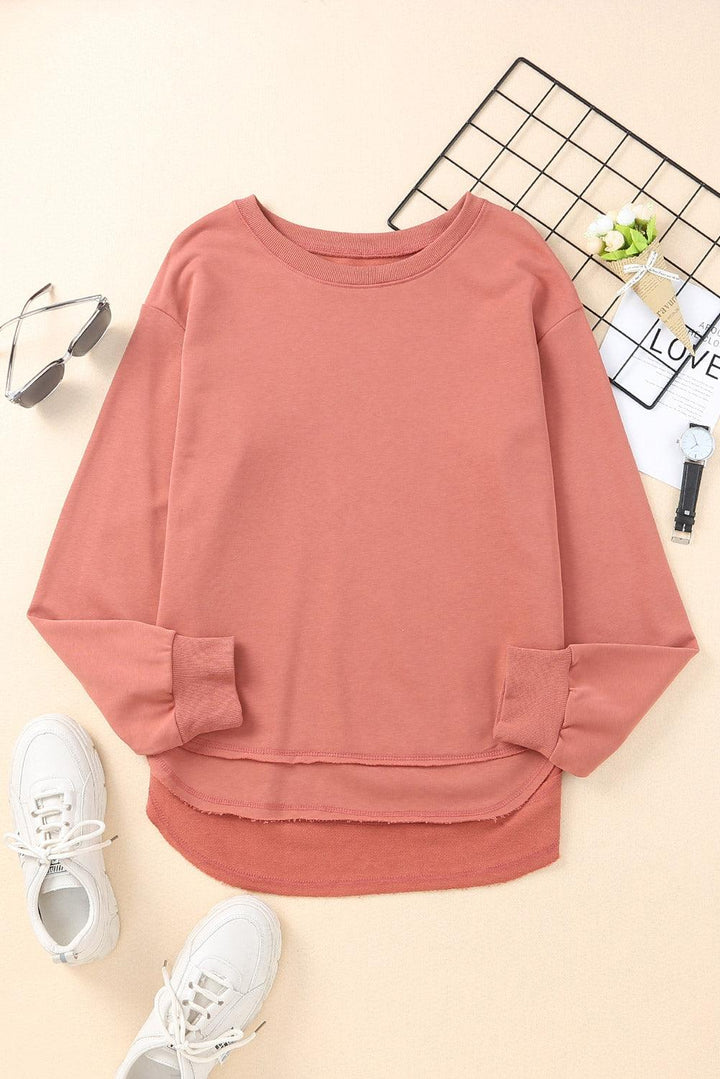 Side Slit Drop Shoulder Sweatshirt - Stuffed Cart