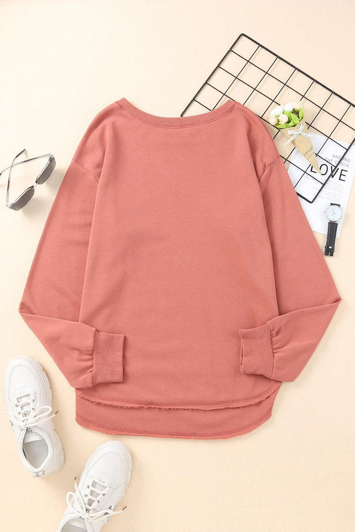 Side Slit Drop Shoulder Sweatshirt - Stuffed Cart
