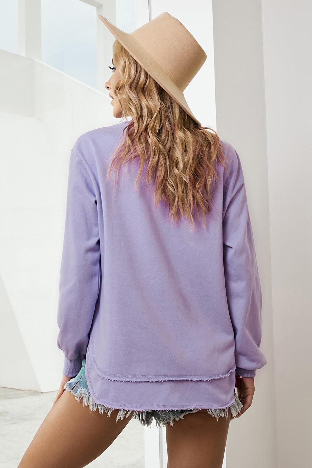 Side Slit Drop Shoulder Sweatshirt - Stuffed Cart