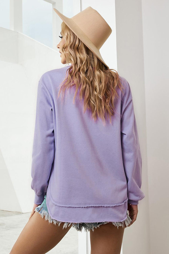 Side Slit Drop Shoulder Sweatshirt - Stuffed Cart