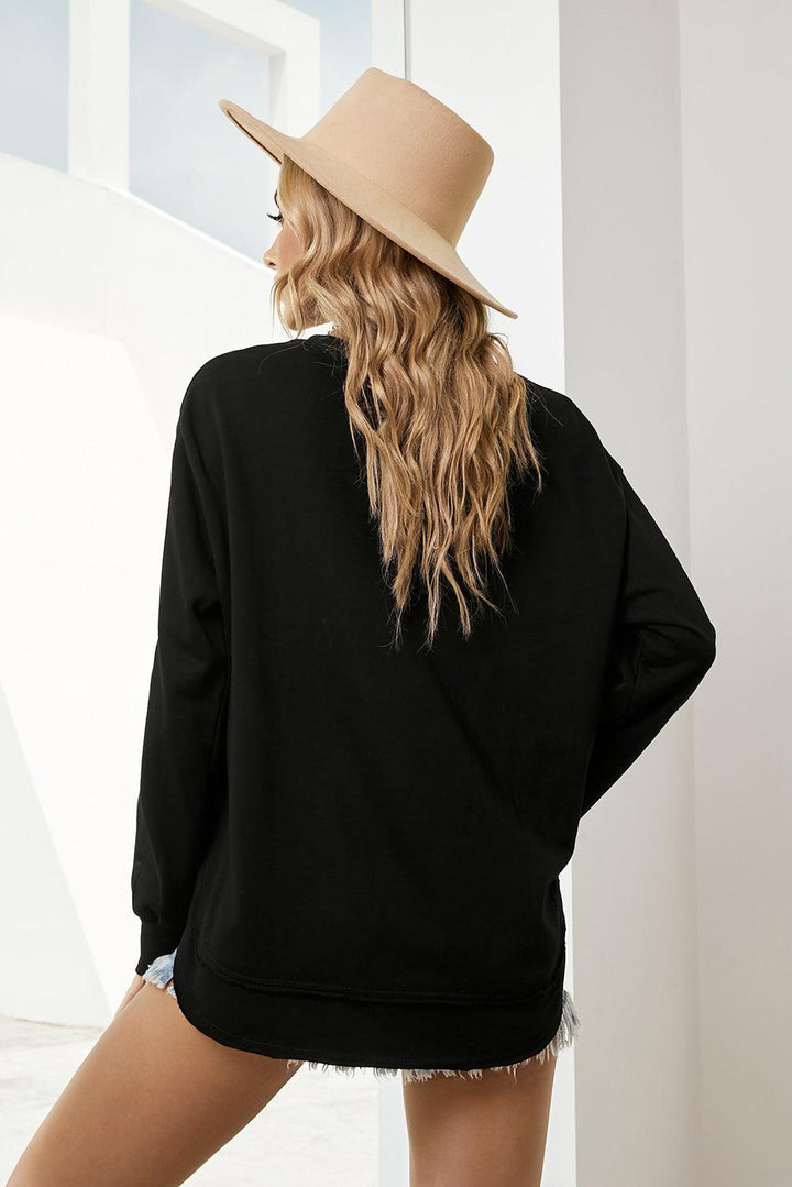 Side Slit Drop Shoulder Sweatshirt - Stuffed Cart