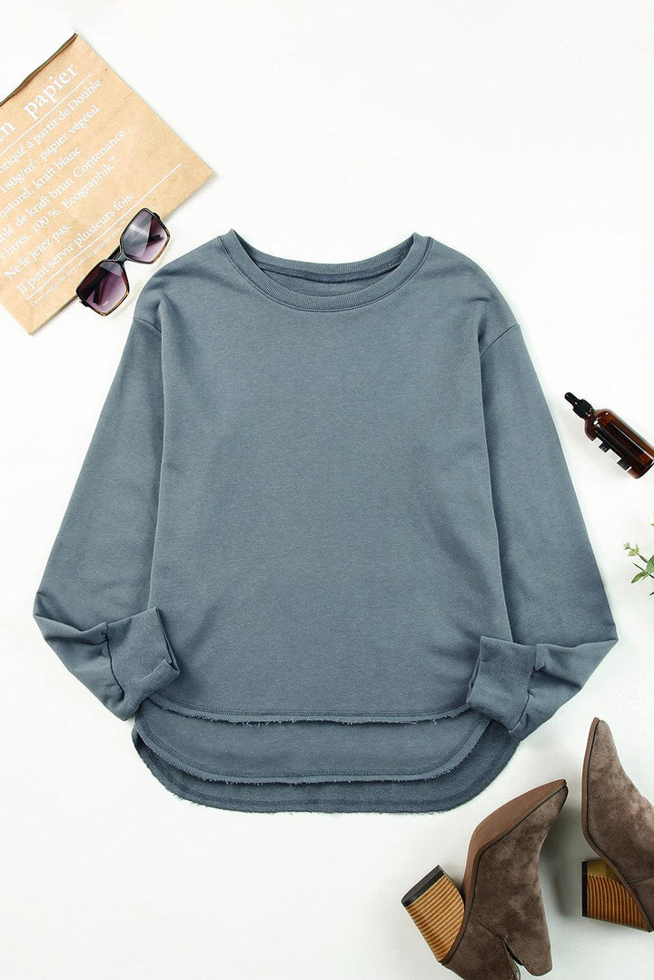 Side Slit Drop Shoulder Sweatshirt - Stuffed Cart