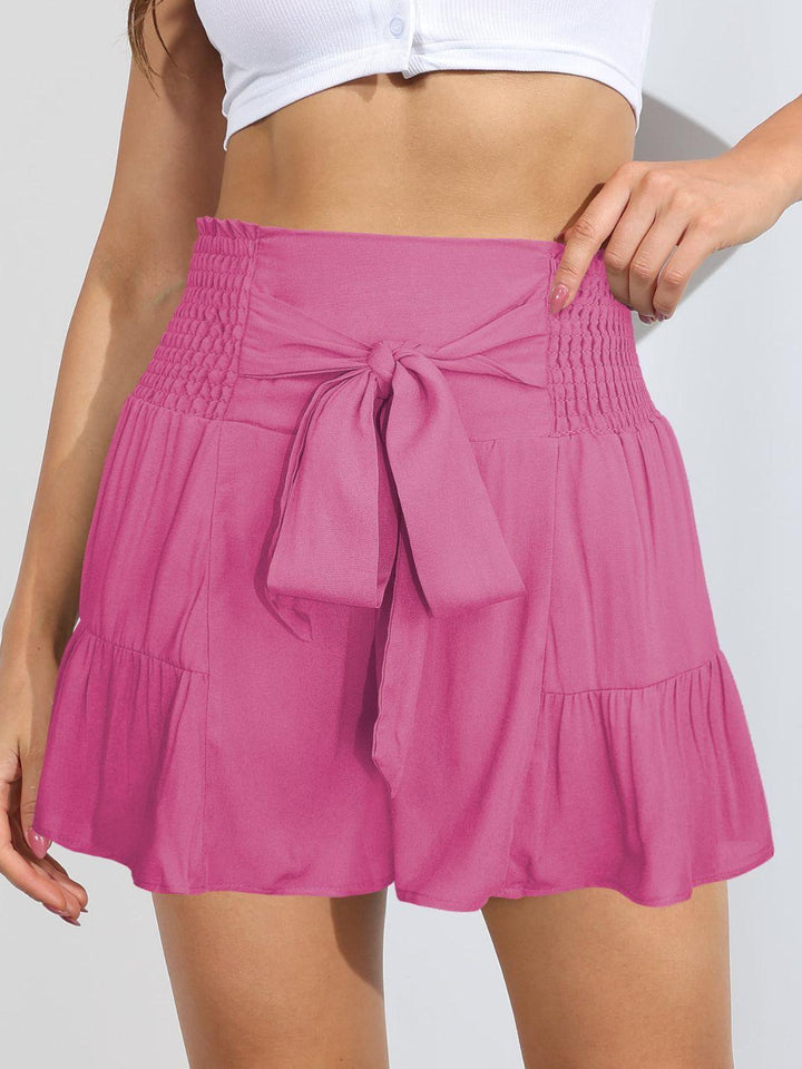 Smocked Tie-Front High-Rise Shorts - Stuffed Cart
