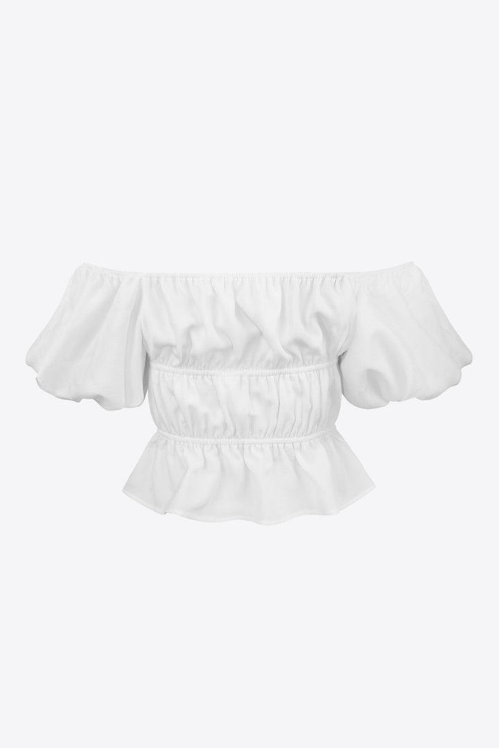Square Neck Balloon Sleeve Cropped Blouse - Stuffed Cart