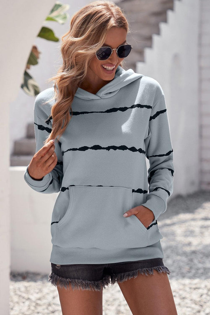 Striped Drop Shoulder Hoodie with Kangaroo Pocket - Stuffed Cart
