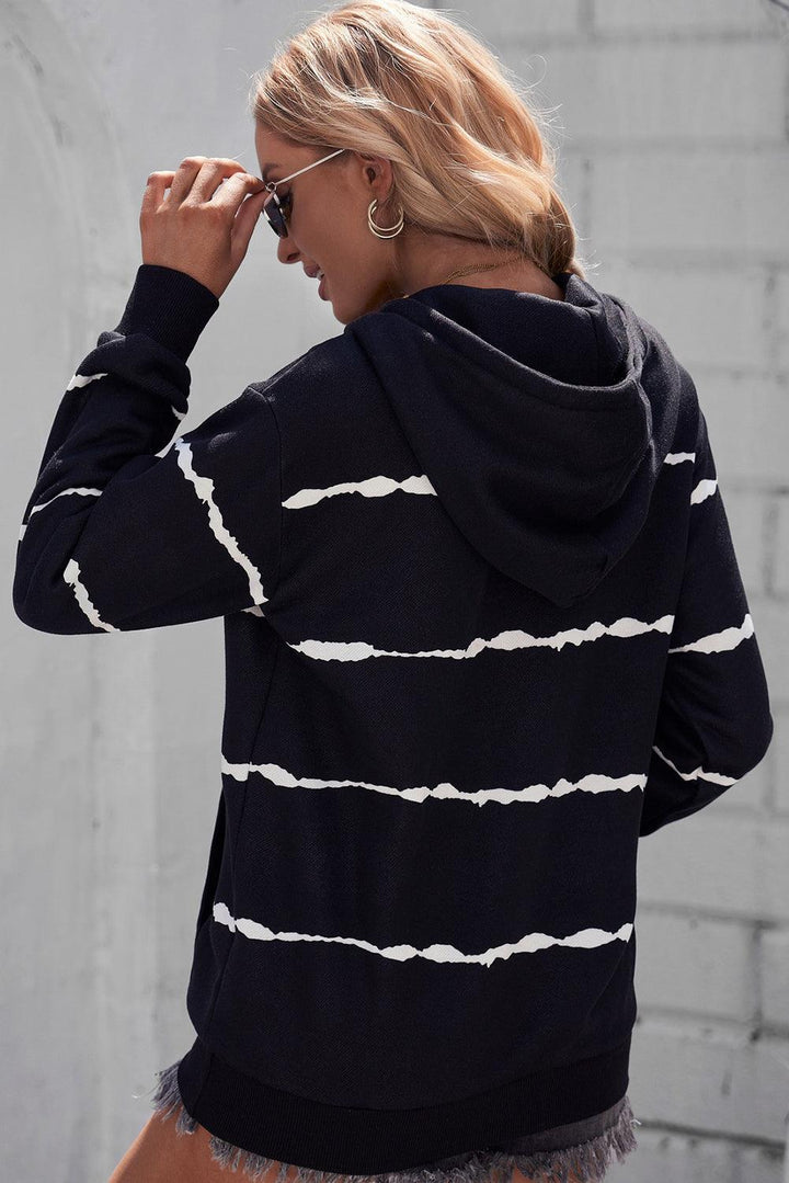 Striped Drop Shoulder Hoodie with Kangaroo Pocket - Stuffed Cart