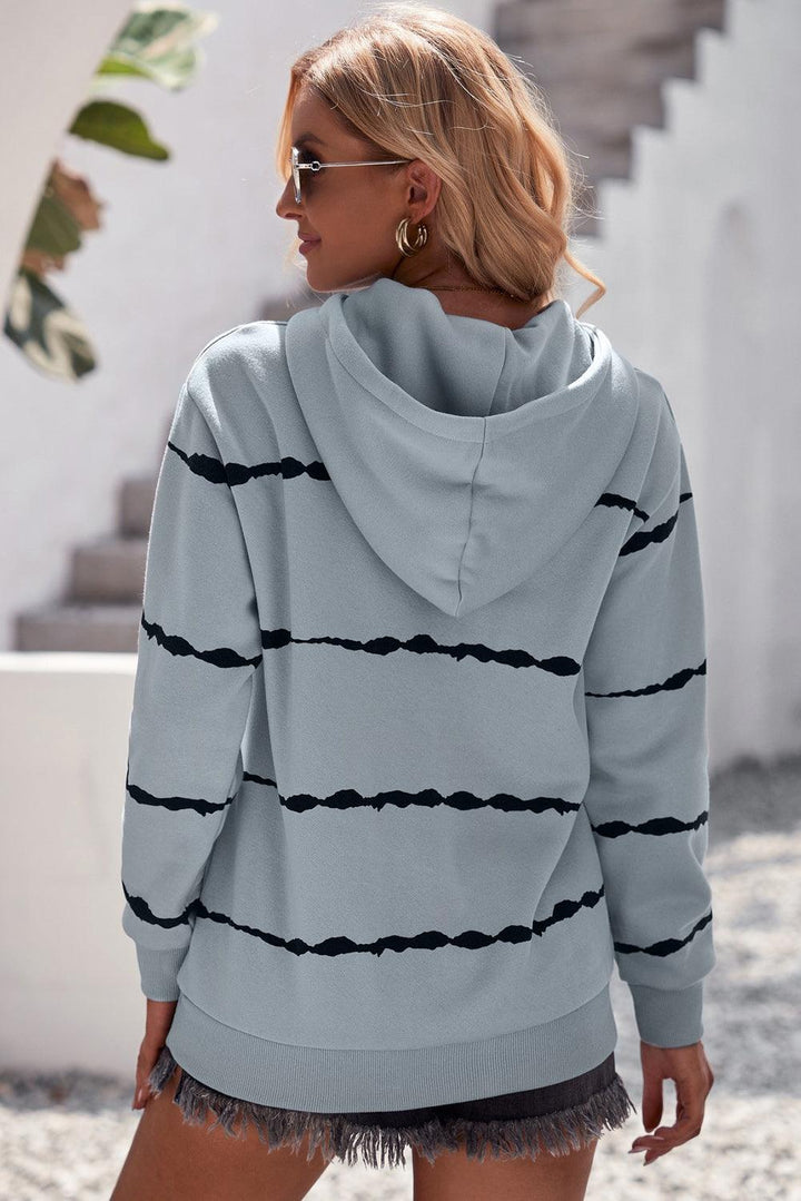 Striped Drop Shoulder Hoodie with Kangaroo Pocket - Stuffed Cart