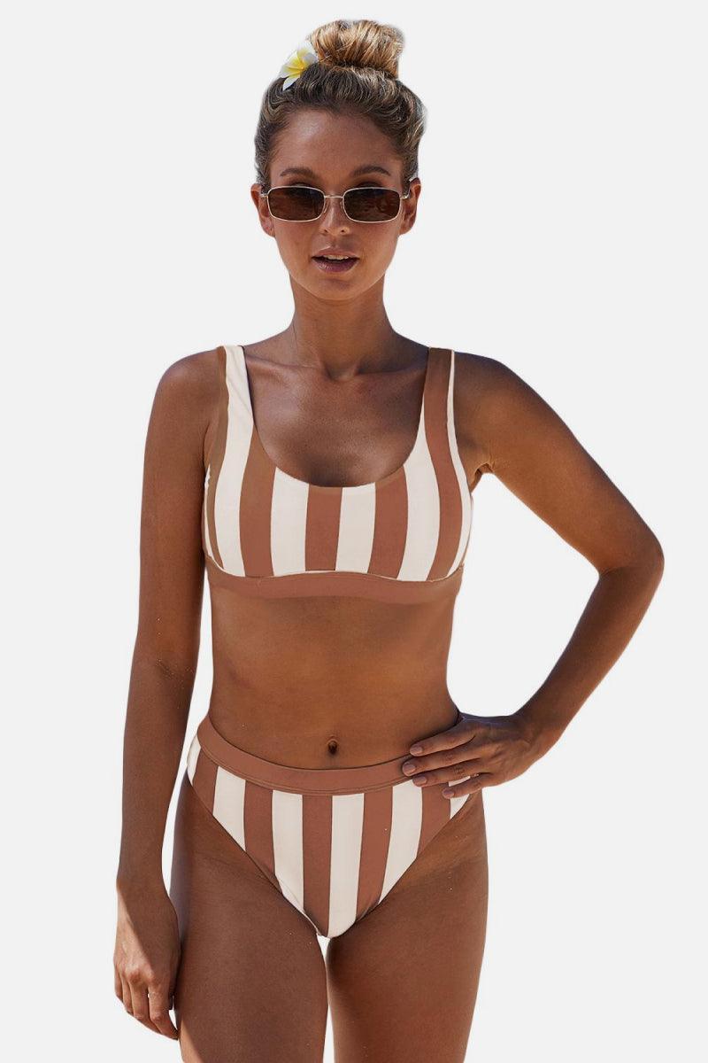 Striped Tank High Waist Bikini - Stuffed Cart