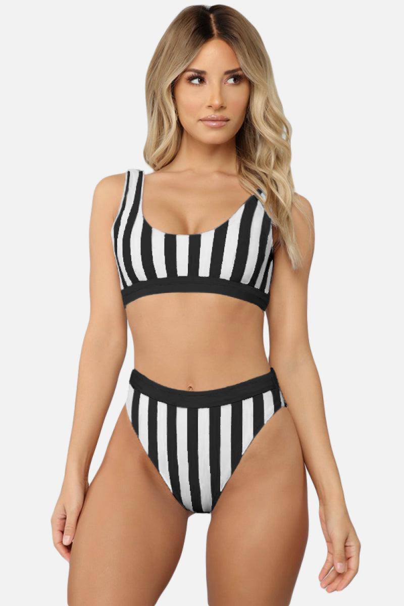 Striped Tank High Waist Bikini - Stuffed Cart