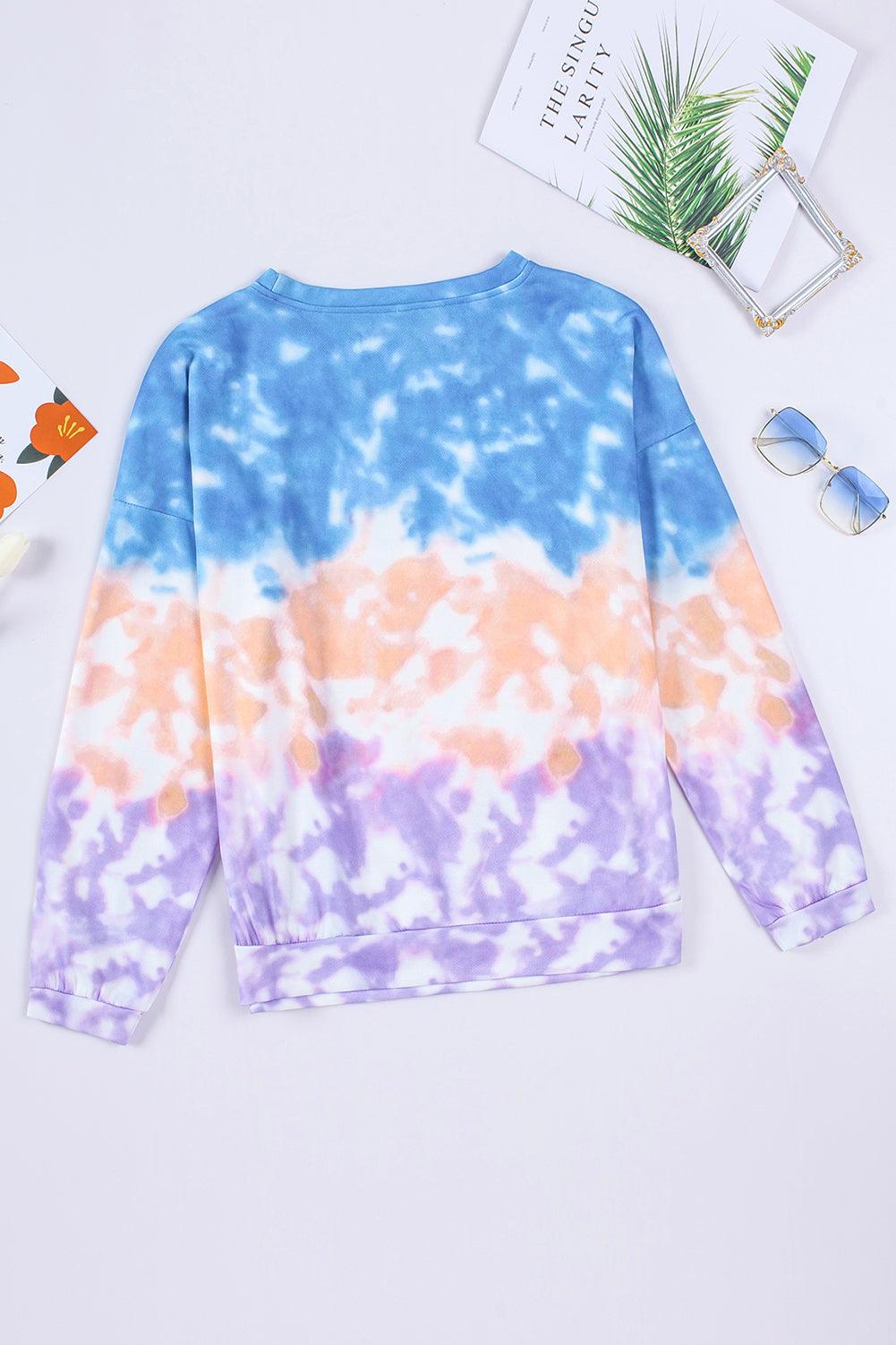 Tie-Dye Drop Shoulder Round Neck Sweatshirt - Stuffed Cart