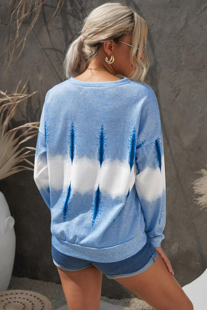 Tie-Dye Drop Shoulder Round Neck Sweatshirt - Stuffed Cart