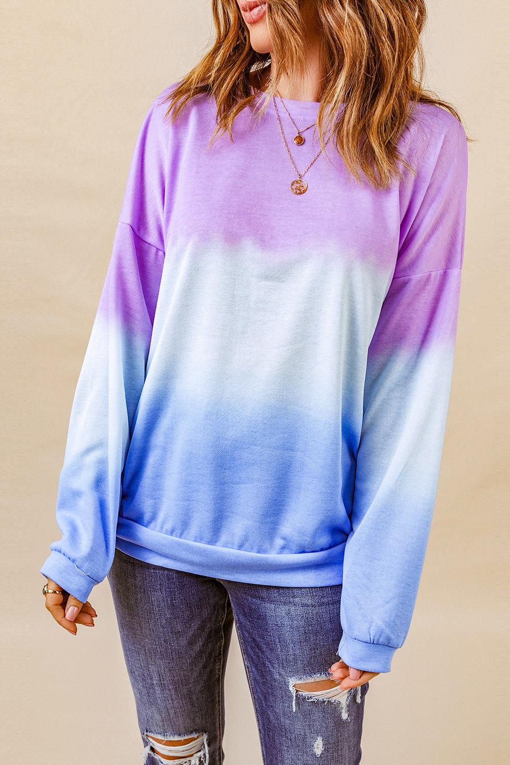 Tie-Dye Drop Shoulder Round Neck Sweatshirt - Stuffed Cart