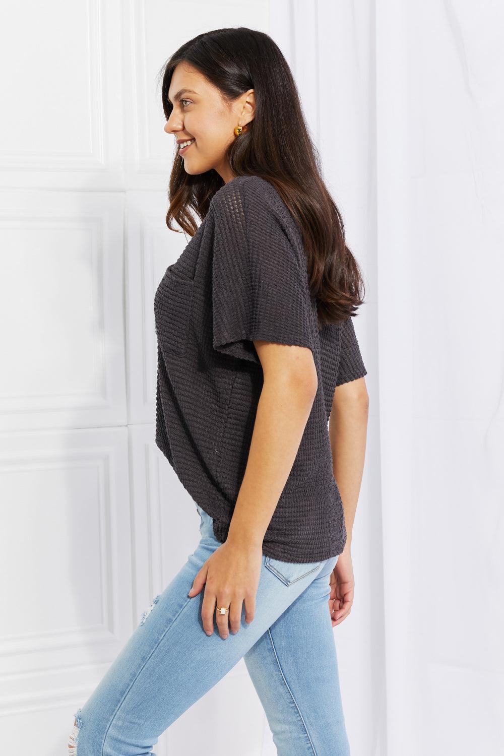 Zenana Full Size Spring It On Keyhole Jacquard Sweater in Gray - Stuffed Cart