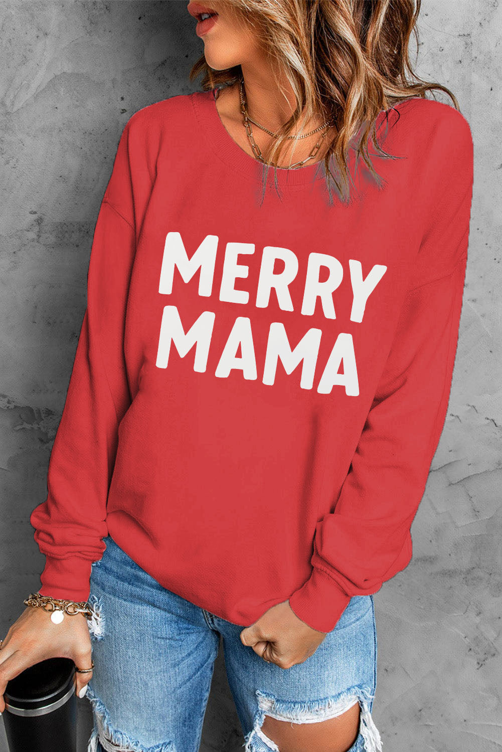 MERRY MAMA Graphic Round Neck Sweatshirt