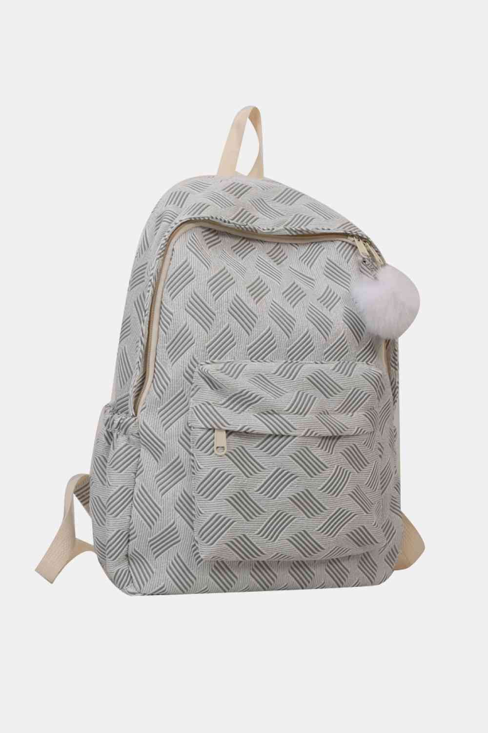 Printed Polyester Large Backpack (Fluffy Ball Included)