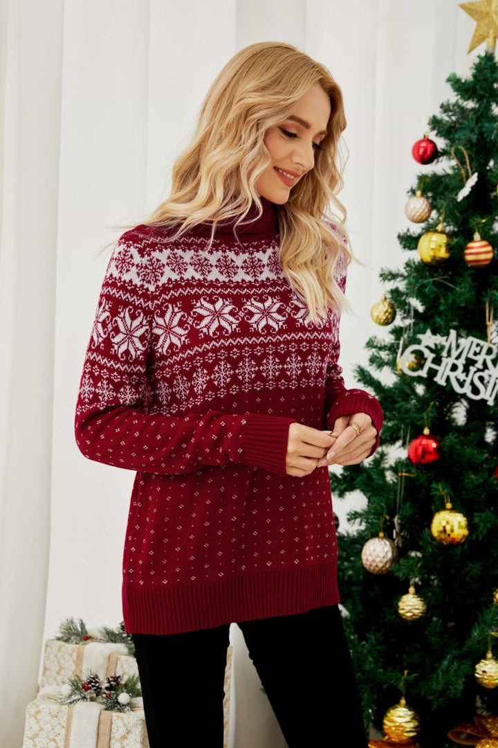 Christmas Snowflake Fair Isle Turtleneck Sweater