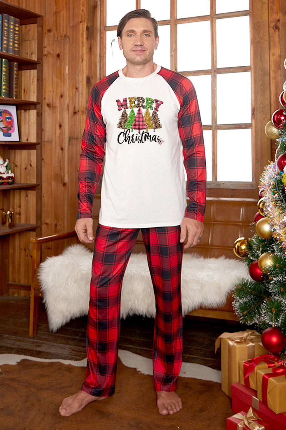 MERRY CHRISTMAS Graphic Top and Plaid Pants Set