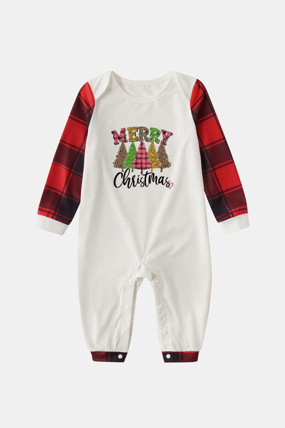 MERRY CHRISTMAS Graphic Plaid Sleeve Jumpsuit
