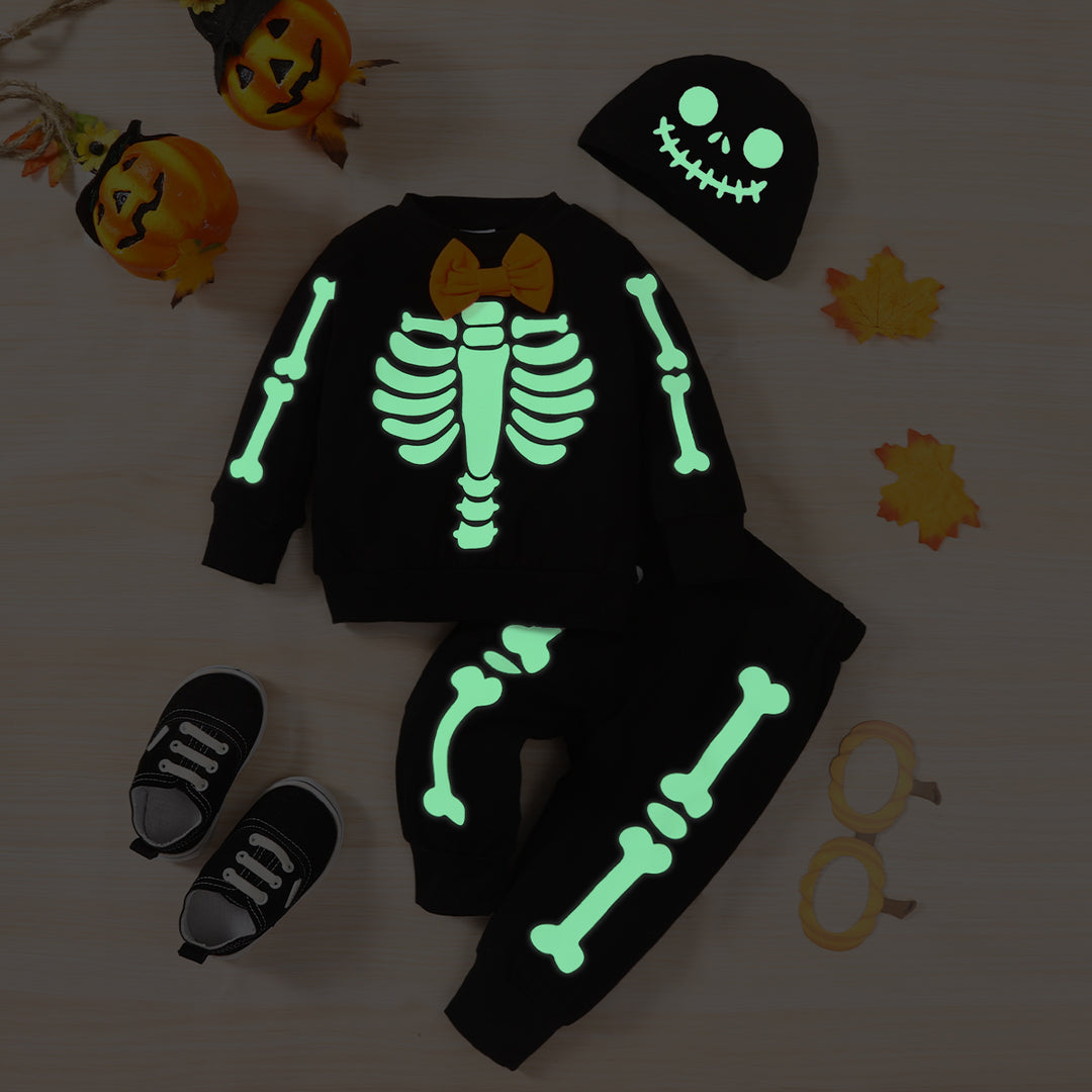 Skeleton Pattern Round Neck Sweatshirt and Bone Pattern Pants Set
