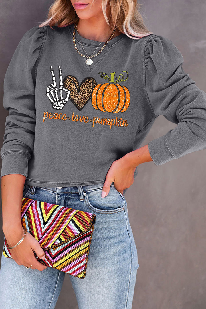 PEACE LOVE PUMPKIN Graphic Puff Sleeve Sweatshirt